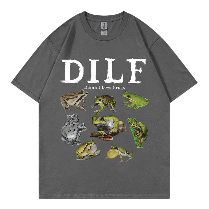 Dilf Damn I Love Frogs Graphic T Shirts Men's Women's Fashion Short Sleeve T-shirt Vintage Summer Street Clothing T-shirts Tops