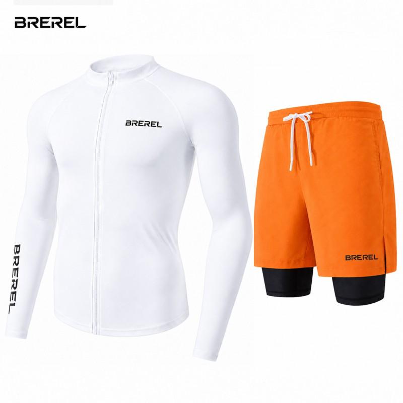 Heren UV-Bescherming Rash Guard Set Lange Mouw Zwemshirt Sneldrogende Boardshorts Snorkelen Surfen Kajakken