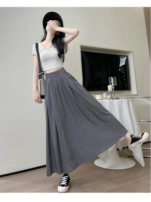 Pleated Yamamoto High-Waist A-line Skirt: Women's Spring/Summer 2025 Korean Style, Slimming, Plus Size, Mid-Length, Hip-Covering Skirt