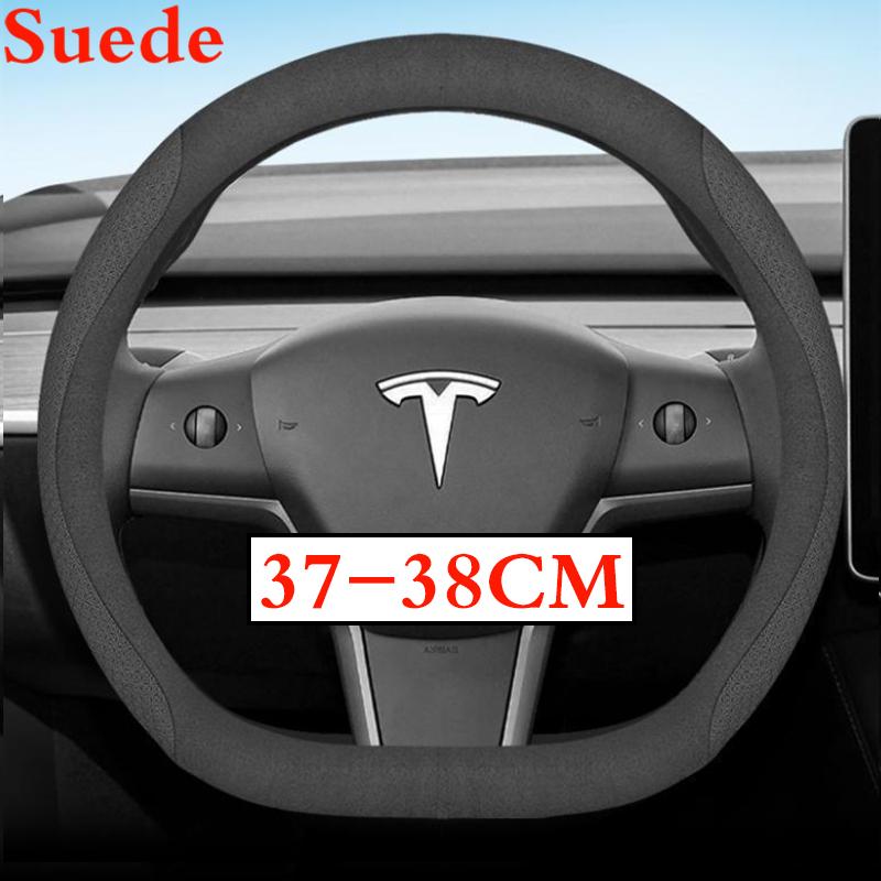 36-38 CM Potah volantu z semišové kůže pro Tesla Model 3 Y S X 2024 2025 2026 Příslušenství