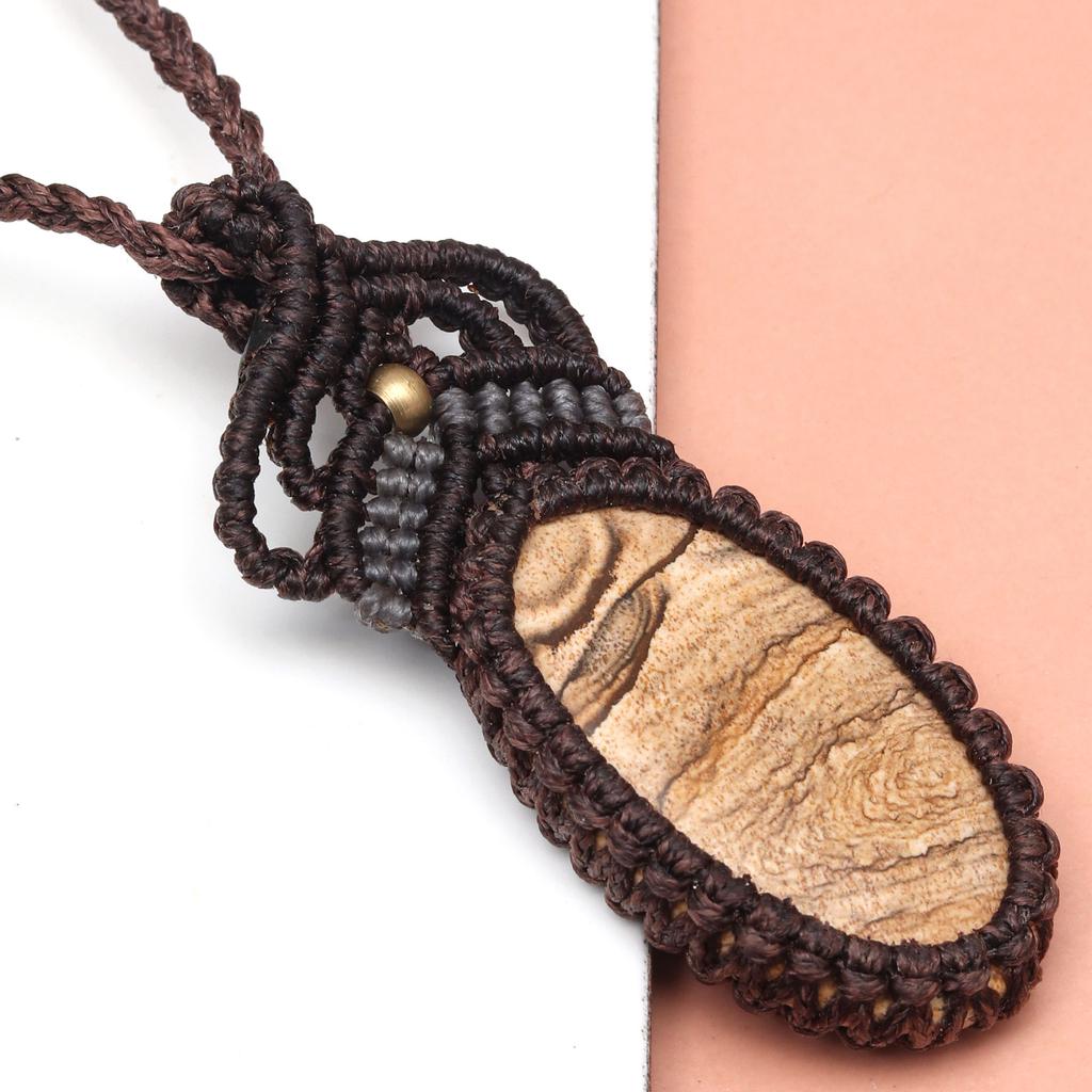 Pendant Necklace Macrame Picture Jasper The Yoga Crystal ? Gemstone Jewelry