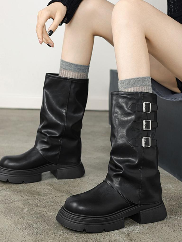 Thick-soled Retro Pants Long Tube Knight Boots Women's Shoes 2025 New Autumn and Winter Brown Pile Boots Medium Tube Long Boots