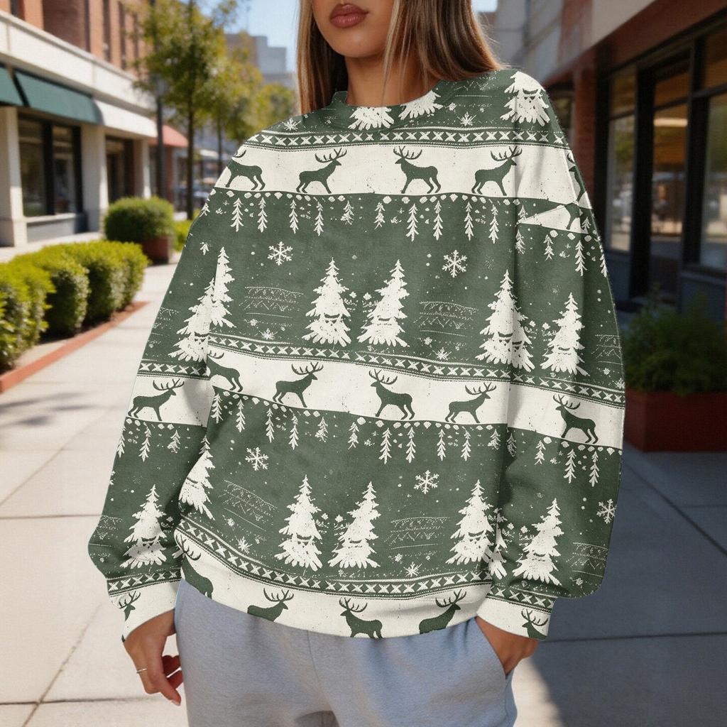 Women's Trendy Christmas Graphic Crewneck Sweatshirt Lightweight Casual Pullover Top for Holiday