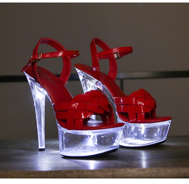 Women Led Light Dance Sandals Nightclub 15CM Transparent Crystal Shining Sandals LFD-190-A90