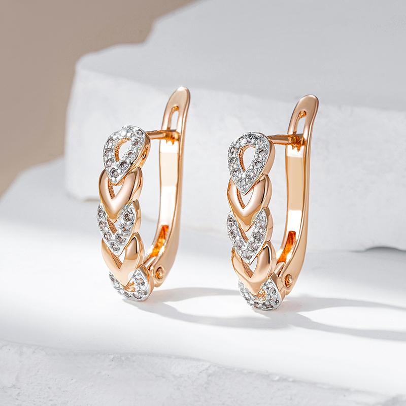 Heart Link Drop Earrings For Women Rose Gold Color Mix Natural Zircon English Earrings Ethnic Bride Jewelry