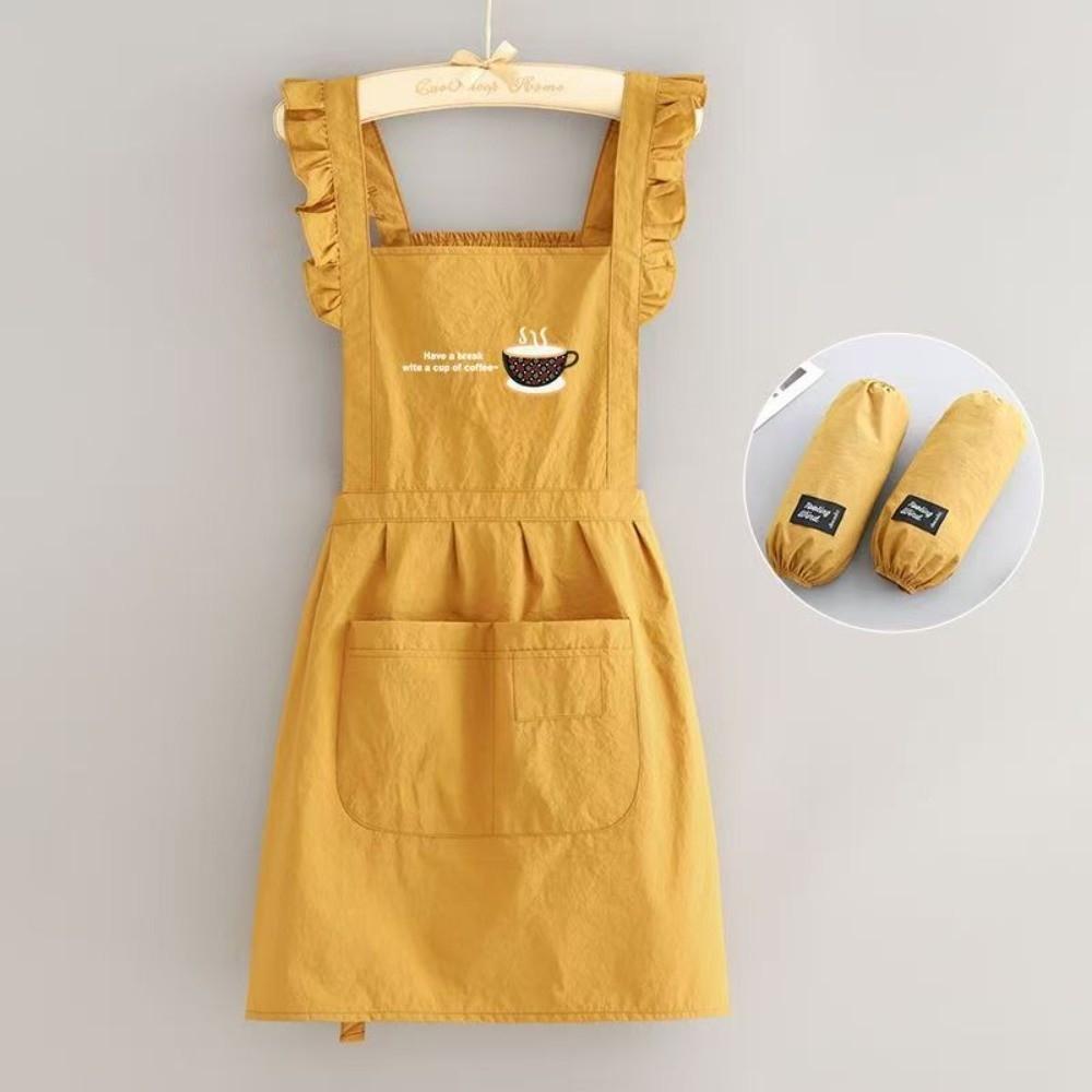 New Korean Style Pleats Trim Aprons Taslon Cross Back Dress Aprons Large Pockets Waterproof Painting Apron for Florist Shop
