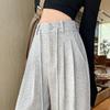 Gray High-Waist Wide Leg Women's Sweatpants - Spring/Autumn Casual Loose Fit with Drawstring