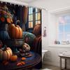 Harvest Theme Shower Curtain Featuring Pumpkins Leaves And Floral Arrangement Fall Inspired Design Elegant Bathroom Decoration