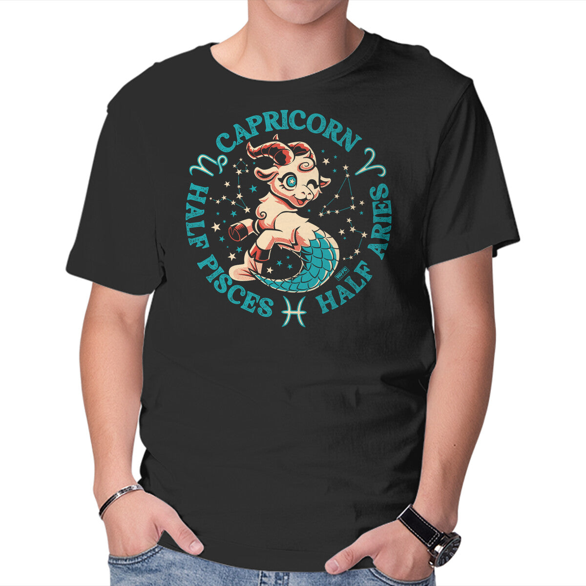 Unisex Crew Neck T-Shirt Half Pisces Half Aries Graphic Short Sleeve Casual Tee M