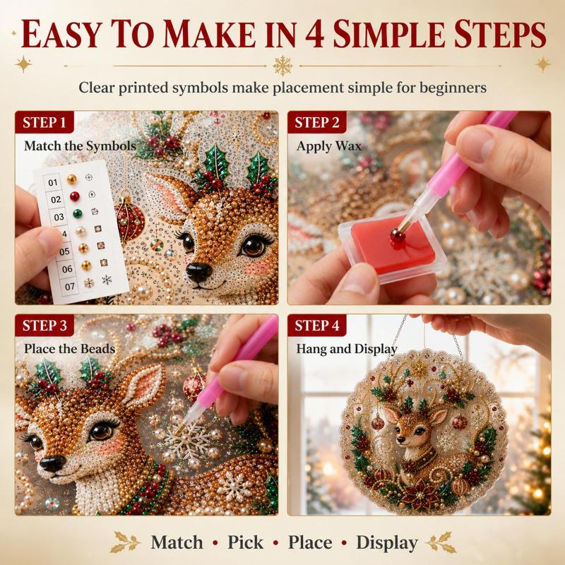 Christmas Pearl Suncatcher Kit, Diy Craft Pre-Assembled Metal Chain, Acrylic Round Board With Lace