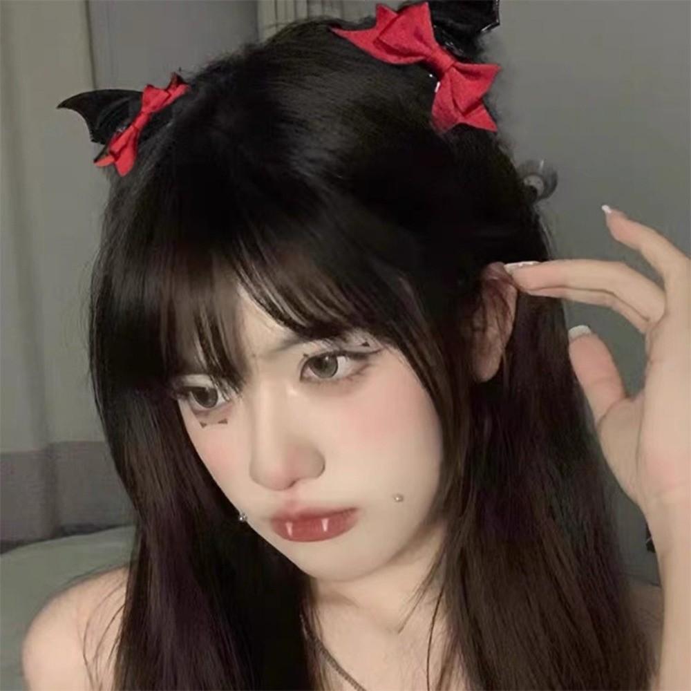 2 Pcs Gothic Style Halloween Hairpins Bow Bat Duckbill Clips Funny Bat Wings Hair Clips Spicy Girl