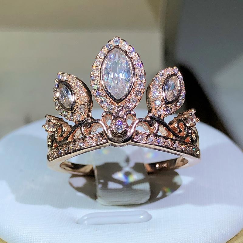 

925 sterling silver exquisite crown zircon ring ladies drop-shaped princess ring wedding engagement jewelry gift 6