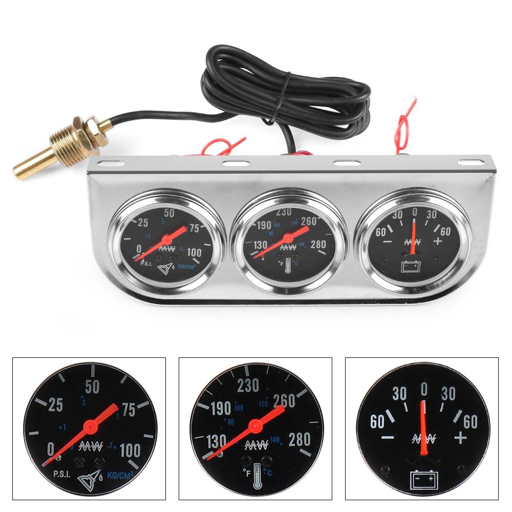 Triple Auto Gauge Set Oil Pressure Water Temp Amp Meter 2" Chrome Panel with White Face TT101324