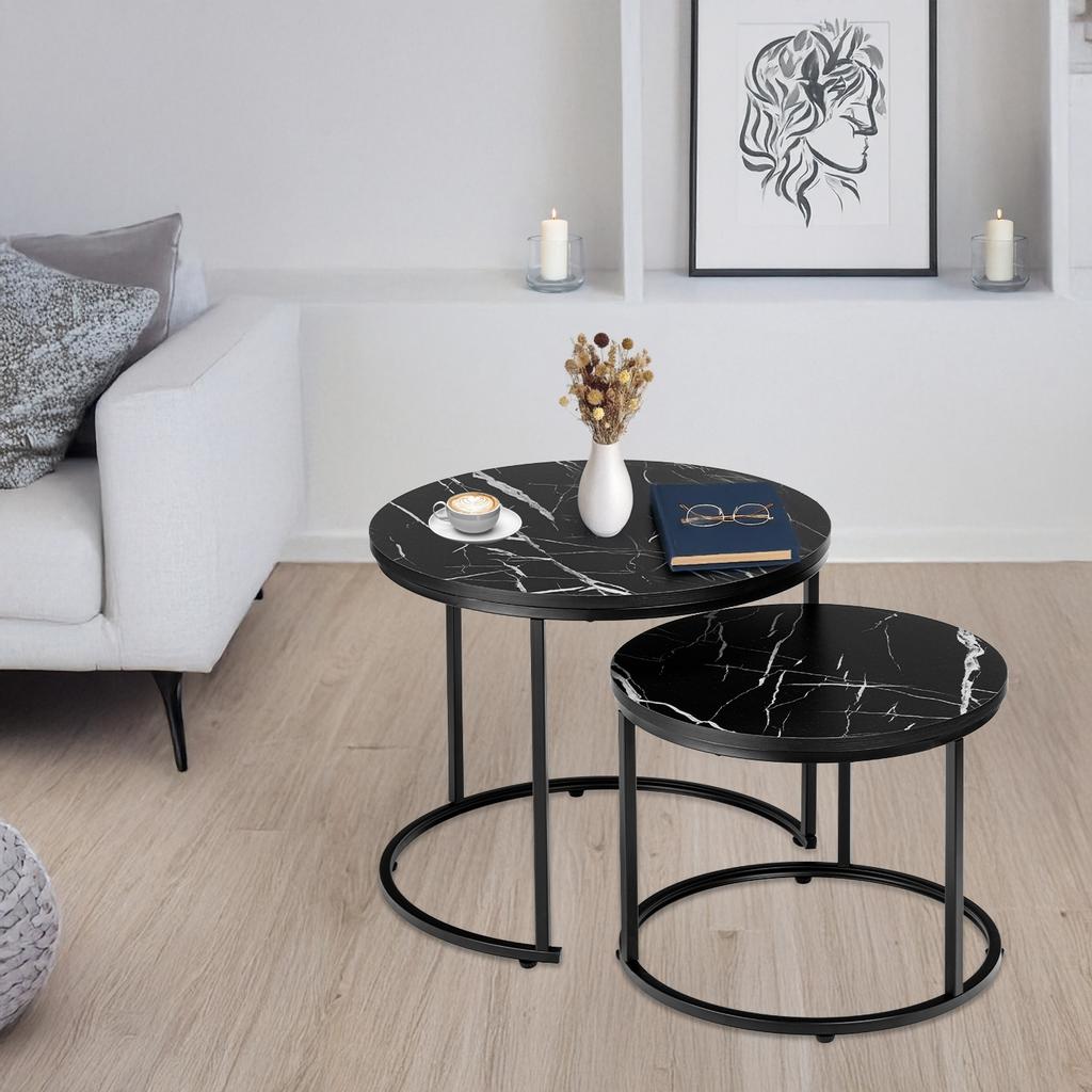 Zestaw Dwóch Stolików Loft Galen Small Czarny Marmur