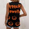 Women Sleeveless Tank Top Square Neck Ruched Halloween Print Casual Summer Blouse Lightweight Comfortable Fit