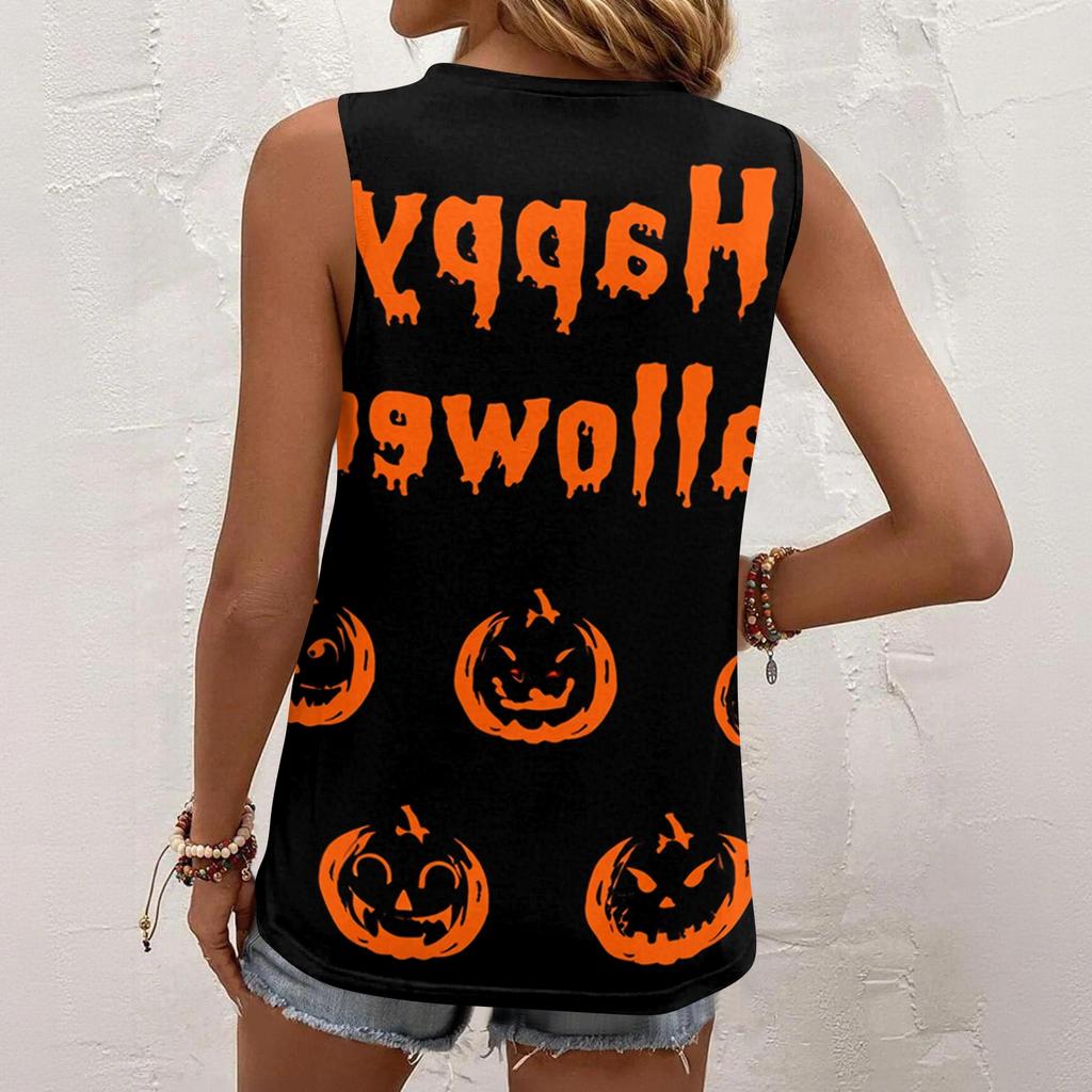 Women Sleeveless Tank Top Square Neck Ruched Halloween Print Casual Summer Blouse Lightweight Comfortable Fit