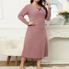 Women's Fashionable Plus Size Solid Color V Neck Long Sleeved Casual Loose Dress