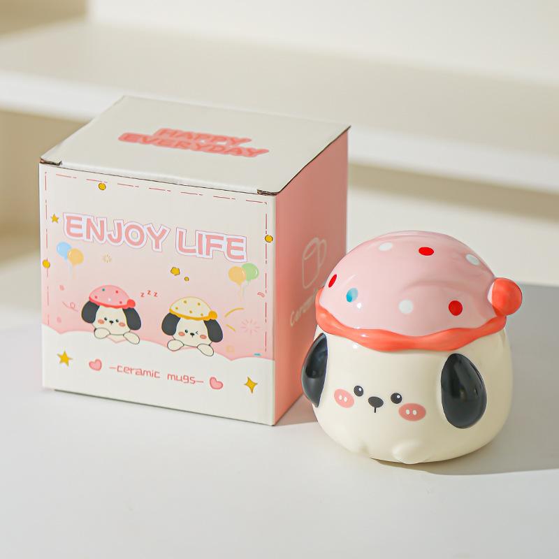 Cartoon Puppy Cute Mug with Lid Office Drinking Water Cup Couple Girl Water Cup Souvenir Gift Cup Coffee Cup