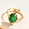 European & American Stainless Steel Retro Geometric Gemstone Ring - Adjustable Open Design for Women