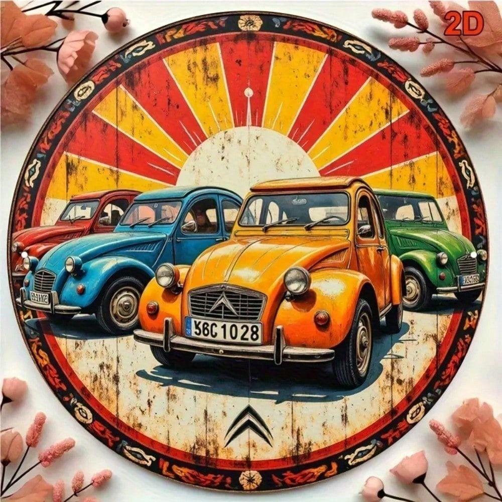 Retro 2CV Car Metal Wall Art Sign Vintage Peugeot Decor for Cafe Bar