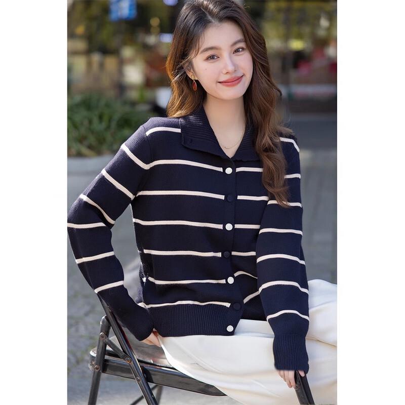 

Moka na Women s Striped Knit Long-Sleeve Cardigan One Size