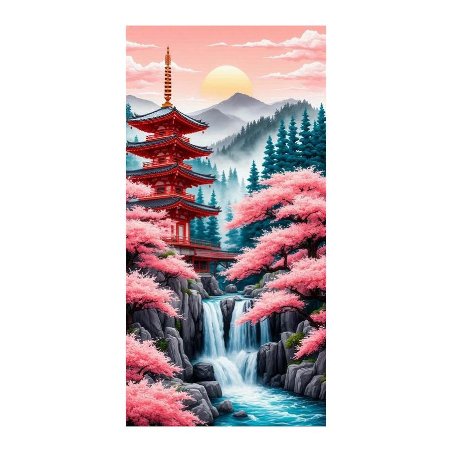 

Pavilion Pink Tree Landscape Large Size Diamond Painting Scenery Diy Full Square Round Drill Rhinestone Embroidery Mosaic Cross Stitch Kits Wall Decor Round drill 30x60cm
