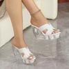 10.5cmEuro Crystal Chunky Heel Slippers Rhinestone Platform Shoes LFD-1108WG-F3