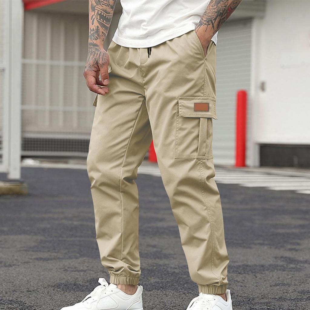 Men's Workwear Trousers, Elastic Waist Lace-up, Multi-pocket Breathable Casual Workwear Trousers