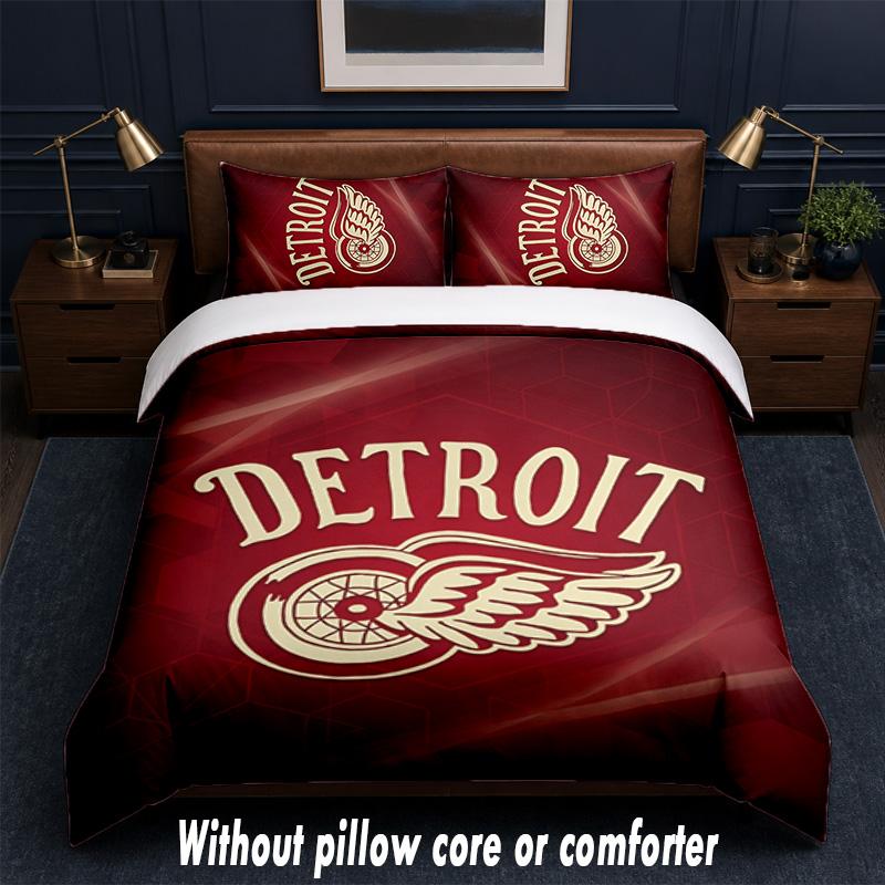 Detroit Red Wings Design Bed Bedding Set 1 Duvet Cover + 2 Pillowcases Soft Breathable Household Bed Linens