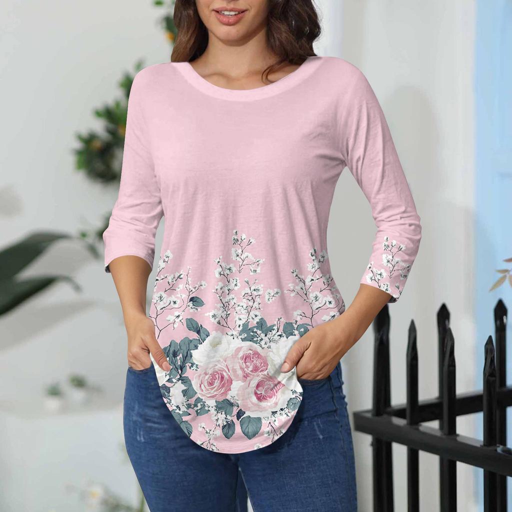 Damen-T-Shirts, 3/4-Ärmel, einfarbig, Pullover, Sommer, Frühling, Tops, Blusen