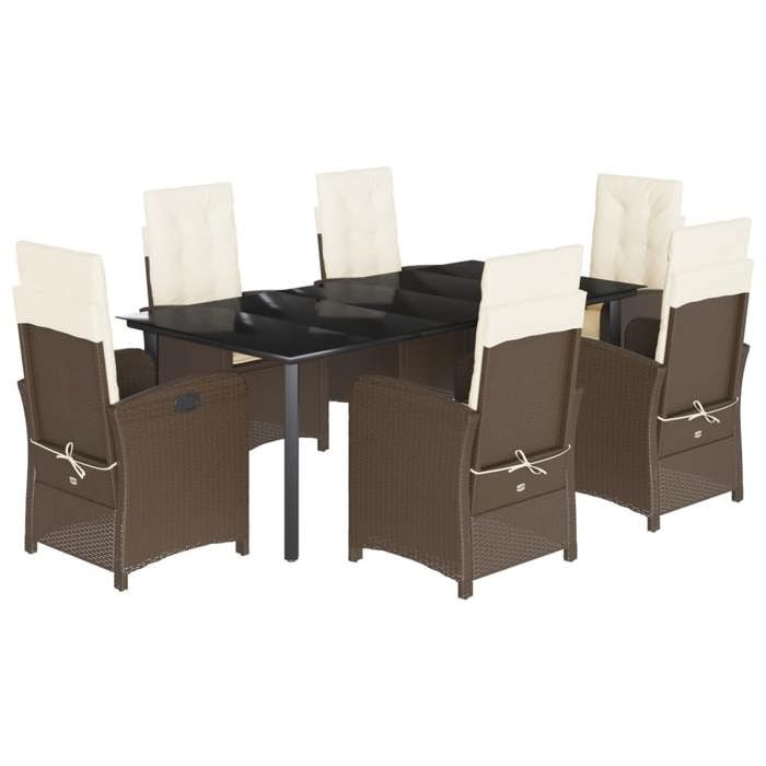 VidaXL 7-Piece Garden Dining Set with Cushions, Table and Chairs with Adjustable Backrest, Outdoor Patio Furniture 3212347