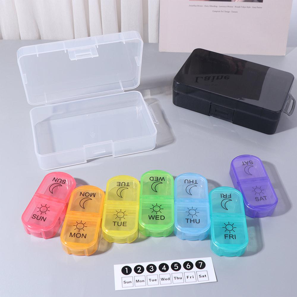 Moisture-proof 7-Day Pill Organizer 14 Grid Portable Pill Dispenser  Vitamins & Supplements