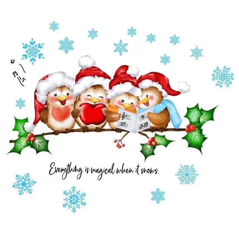 

Рождественское украшение для дома ветка милая птица настенная наклейка стеклянная оконная наклейка двухстороннее визуальное украшение настенная наклейка аксессуар A