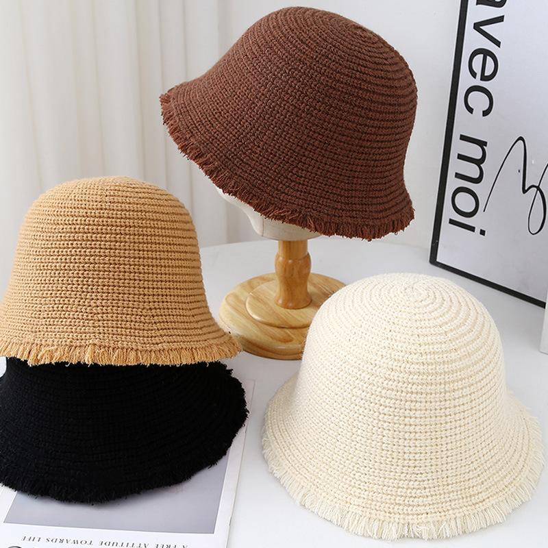 Mixed color knitted small fragrant wind bucket hat women's autumn and winter casual versatile knitted bucket hat thermal basin hat