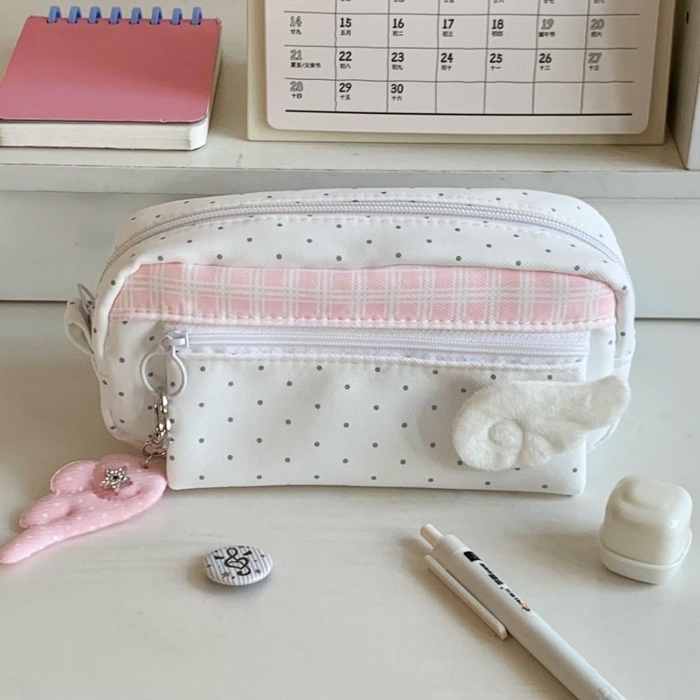 Print Wings Dots Pencil Case Y2k Pencil Pouch Sweet Korean Style Pen Bag Student