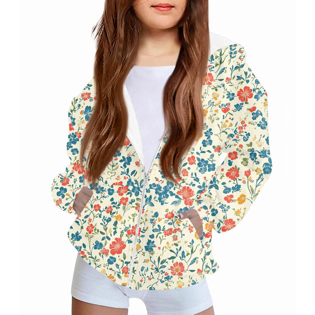 Kinder Mode Bedrucktes Langarm Kapuzensweatshirt Mädchen Hoodie Jacke
