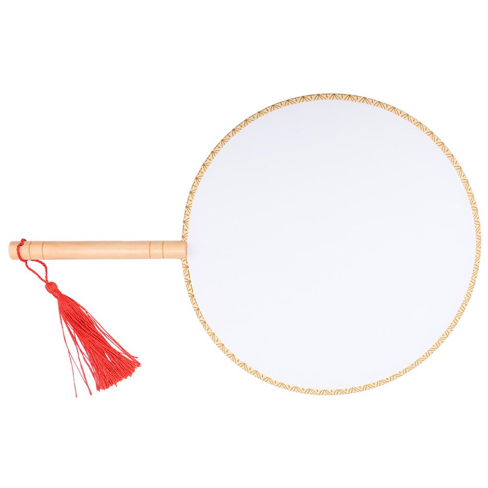 Classical Wooden Handle Round Silk Classical Fan Tassel Handle Fan Gift Decoration(Round Wooden Handle White Silk Cloth