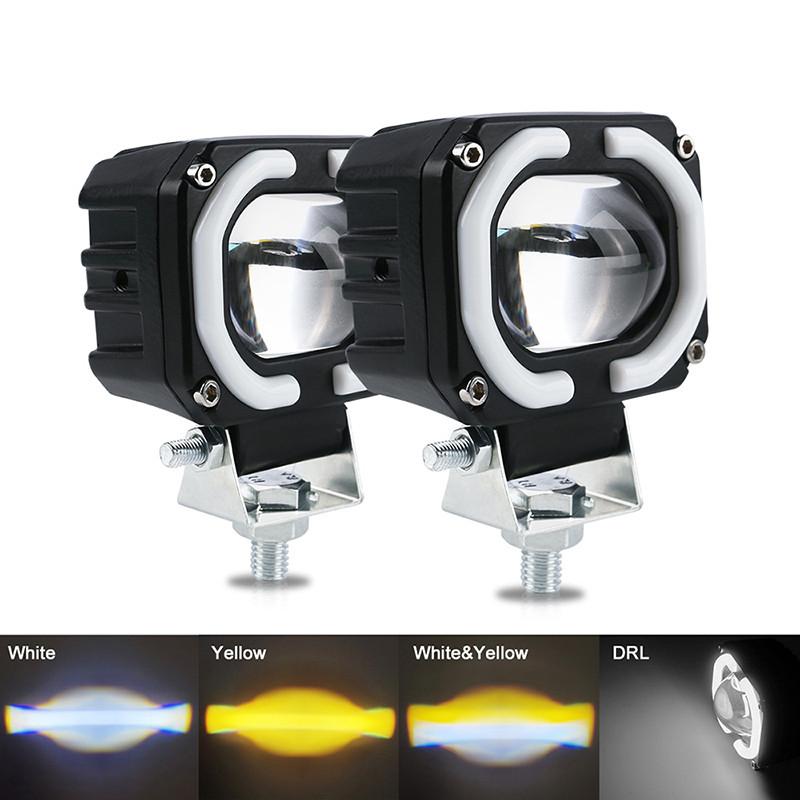 Moto Angel Eyes Driving Lamps Spotlights 3 Build-in Mode Motorcycle Universal Headlight Auxiliary LED Running Lamp