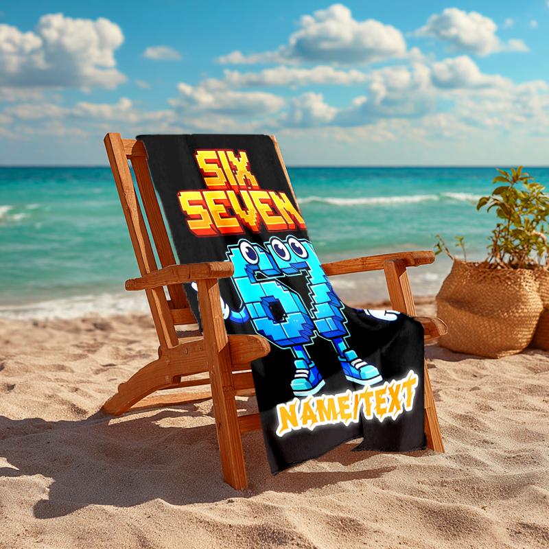 1PC Custom Name "Six Seven Pixel Fun" Beach Towel Highly Absorbent And Sand-Resistant Towel for Swimming, Pool, Yoga, And Travel Lightweight