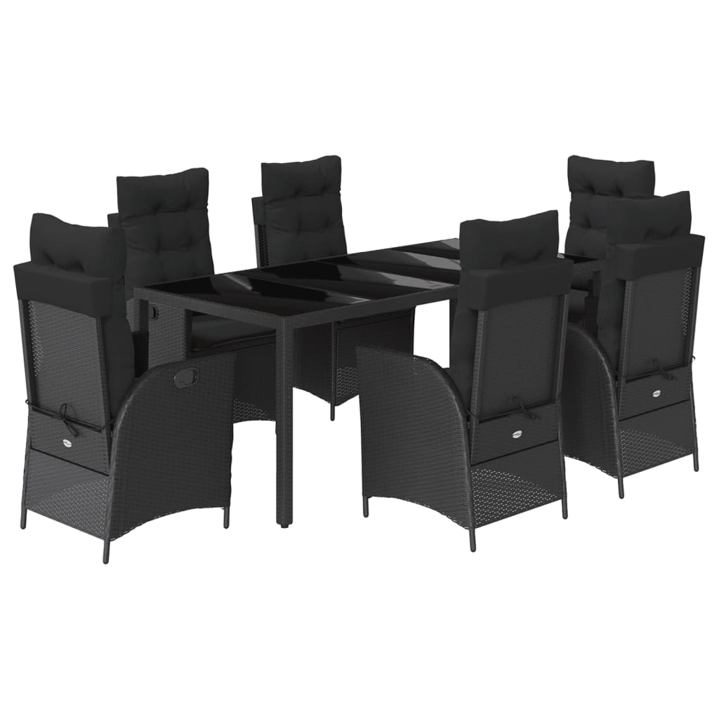 Vidaxl 7-Cz. Garden Furniture Set With Cushions, Black, Poly Rattan