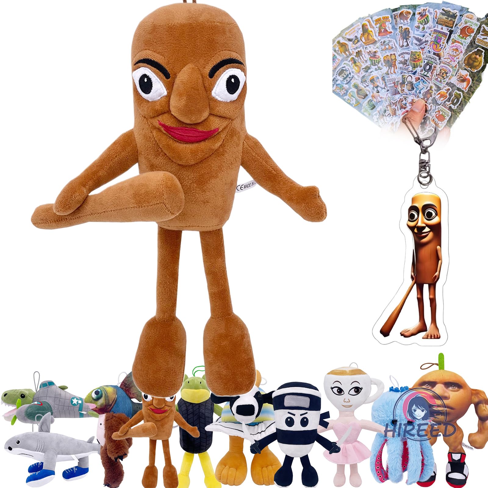

Плюшевая игрушка HIREED Italian Brainlot Goods 30 см Тунтунтюн Саху Плюшевая игрушка В комплекте наклейка + брелок Italian Brainlot Goods Рождественский подарок Детский