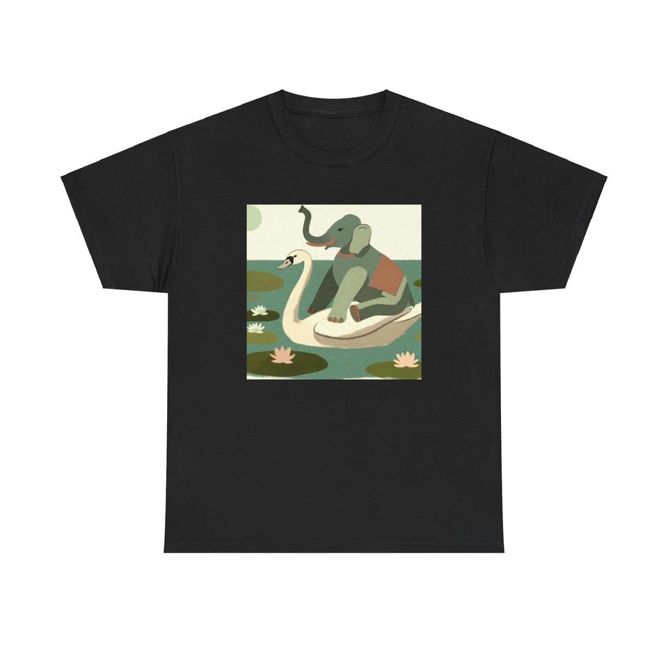 Unisex Adult T Shirt Vintage Style Elephant Riding Swan Artwork Dreamy Graphic