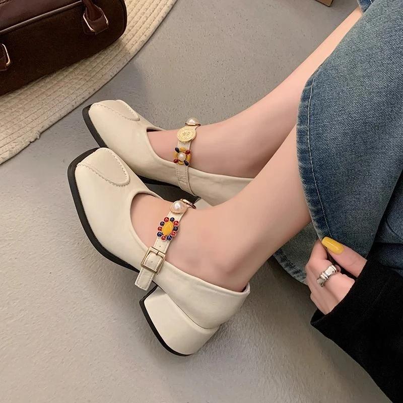 Fashion Mary Jane Ladies Pumps Loafers Japanese Style Lolita Chunky Heels Square Toe Gothic Moccasins Women's Shoes Block Heel Shoe Y2k
