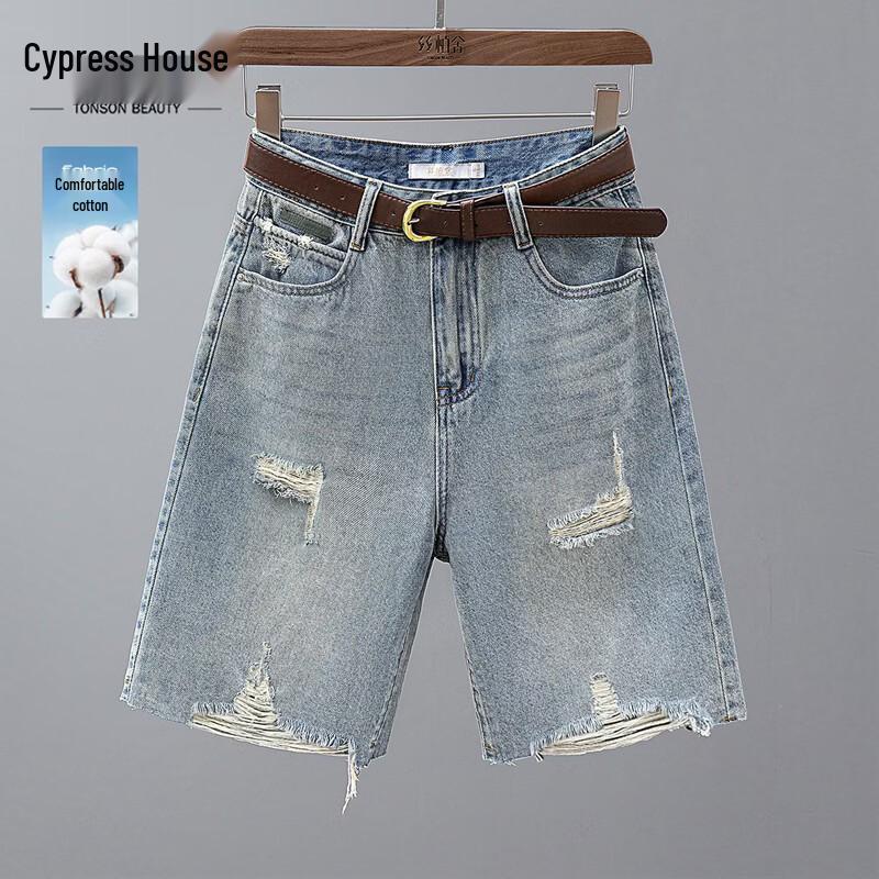 Women s High-Waisted Ripped Washed Denim Shorts XXL