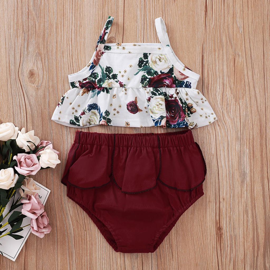 

Toddler Kids Baby Girls Suspenders Floral Print Tops Shorts Outfit Set Sagit