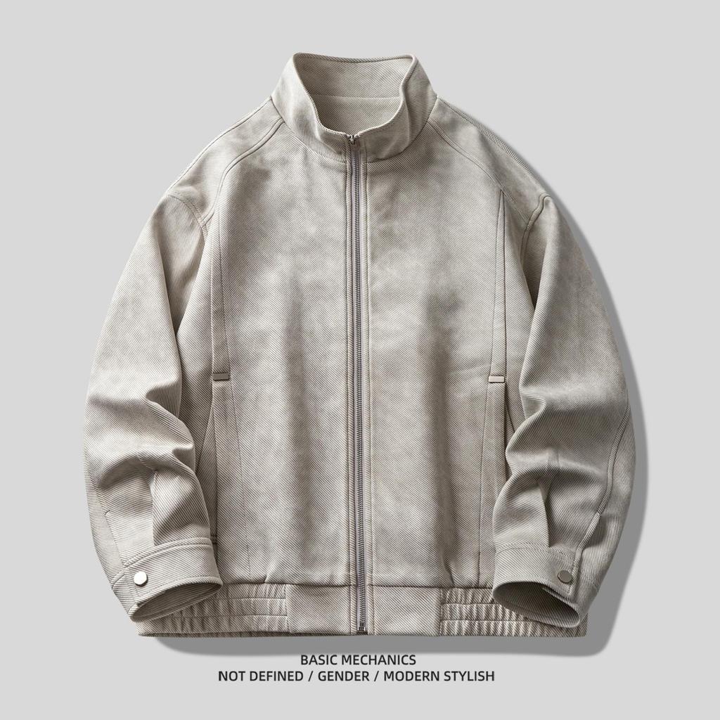 High Street Trend Suede Embossed American-Style Men's Jacket - Spring/Autumn, High-End Loose Stand Collar Design