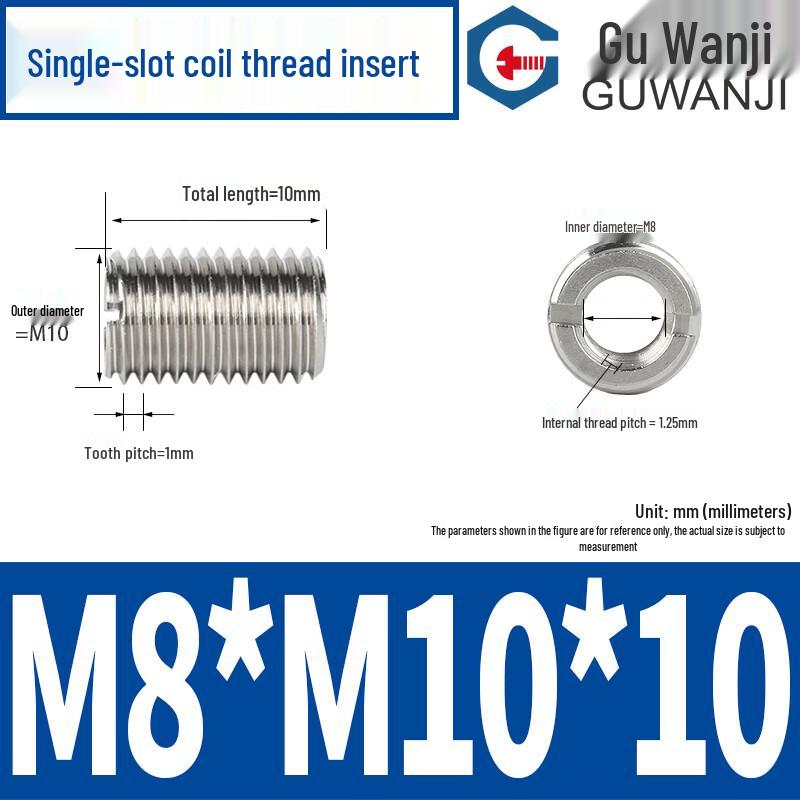 GUWANJI Stainless Steel Slotted Self-Tapping Thread Inserts 2 pcs