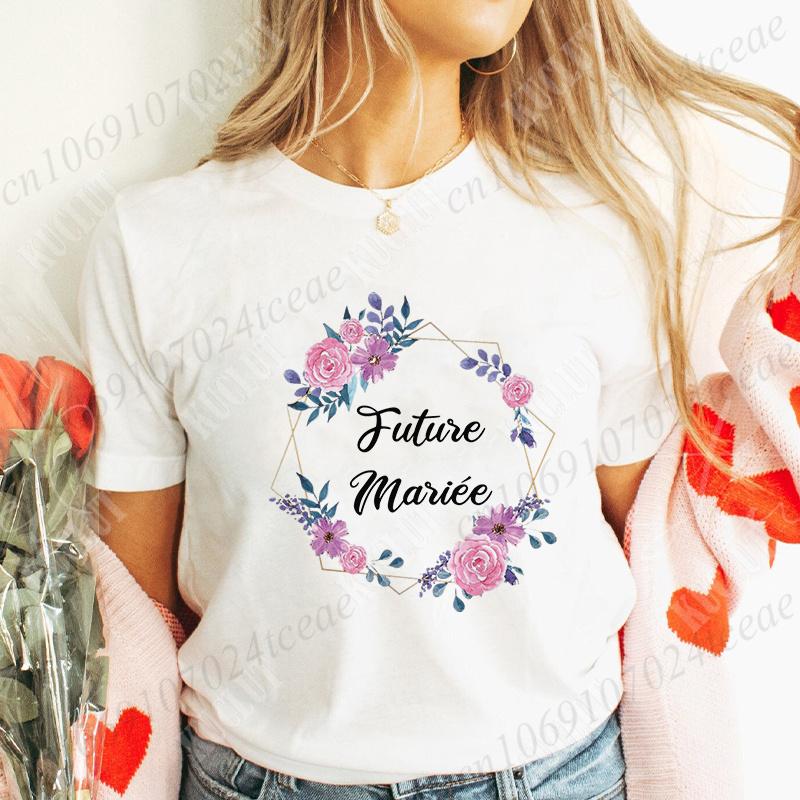 JGA Zukünftige Braut T-Shirt Braut Hochzeit Team Braut Brautjungfer Oberteile Frauen Junggesellinnenabschied Shirt Blumenkranz Grafik T-Shirts