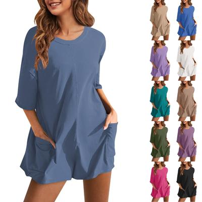 Bequemer, lässiger Damen-Jumpsuit mit kurzen Ärmeln, Pullover, Jumpsuit-Shorts für Damen