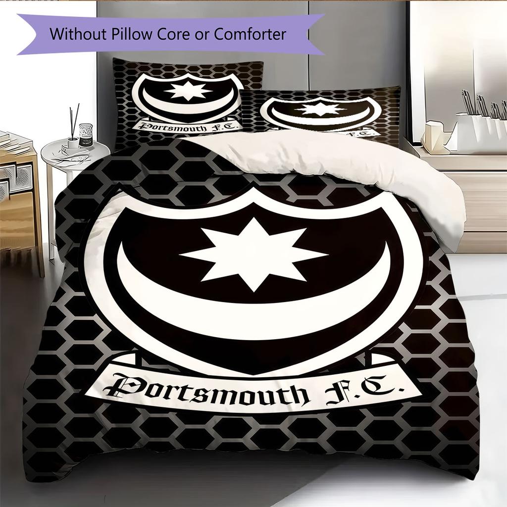 Set Copripiumino Trapuntato con Logo Portsmouth Federa Decorazione per la Casa Regalo di Compleanno (1 * copripiumino + 2 * federa, senza nucleo)